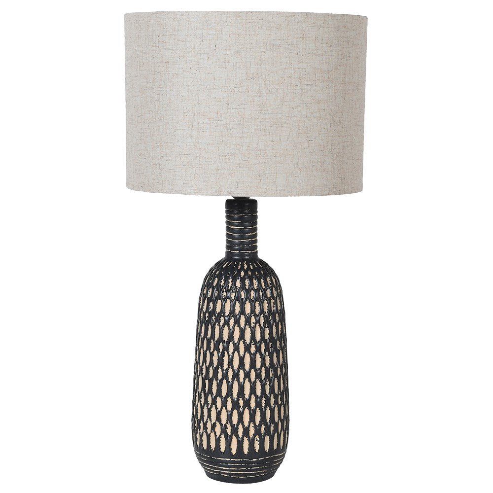 Black and White Ceramic Table Lamp with Linen Shade - Angela Reed - 