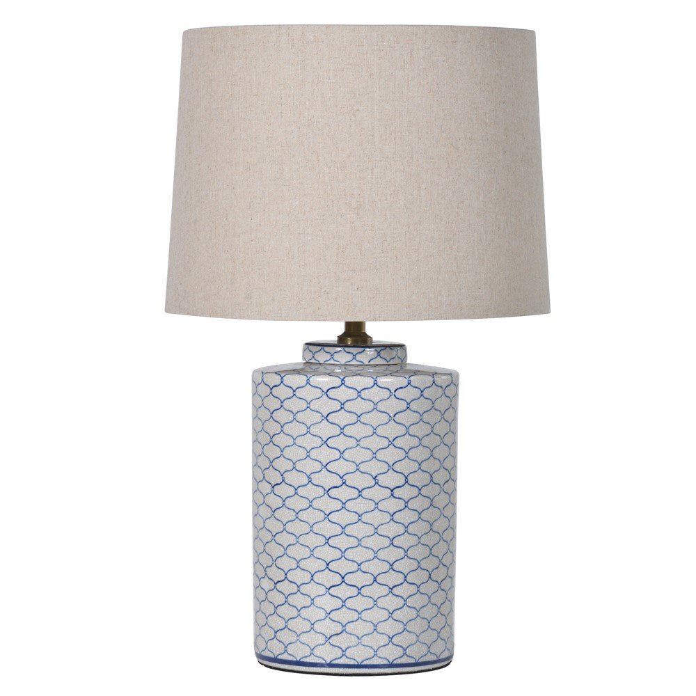 Blue and White Crackle Table Lamp with Shade - Angela Reed - 