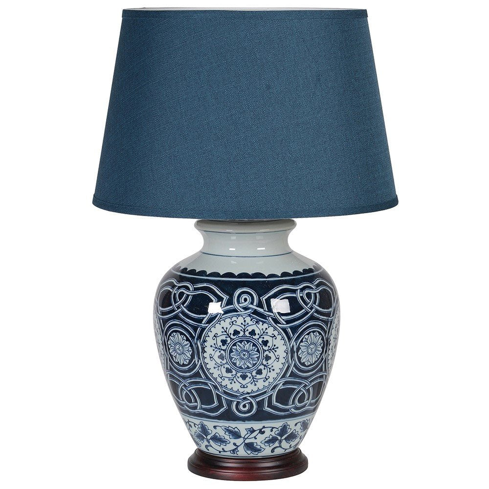 Blue and White Table Lamp with Shade - Angela Reed - 