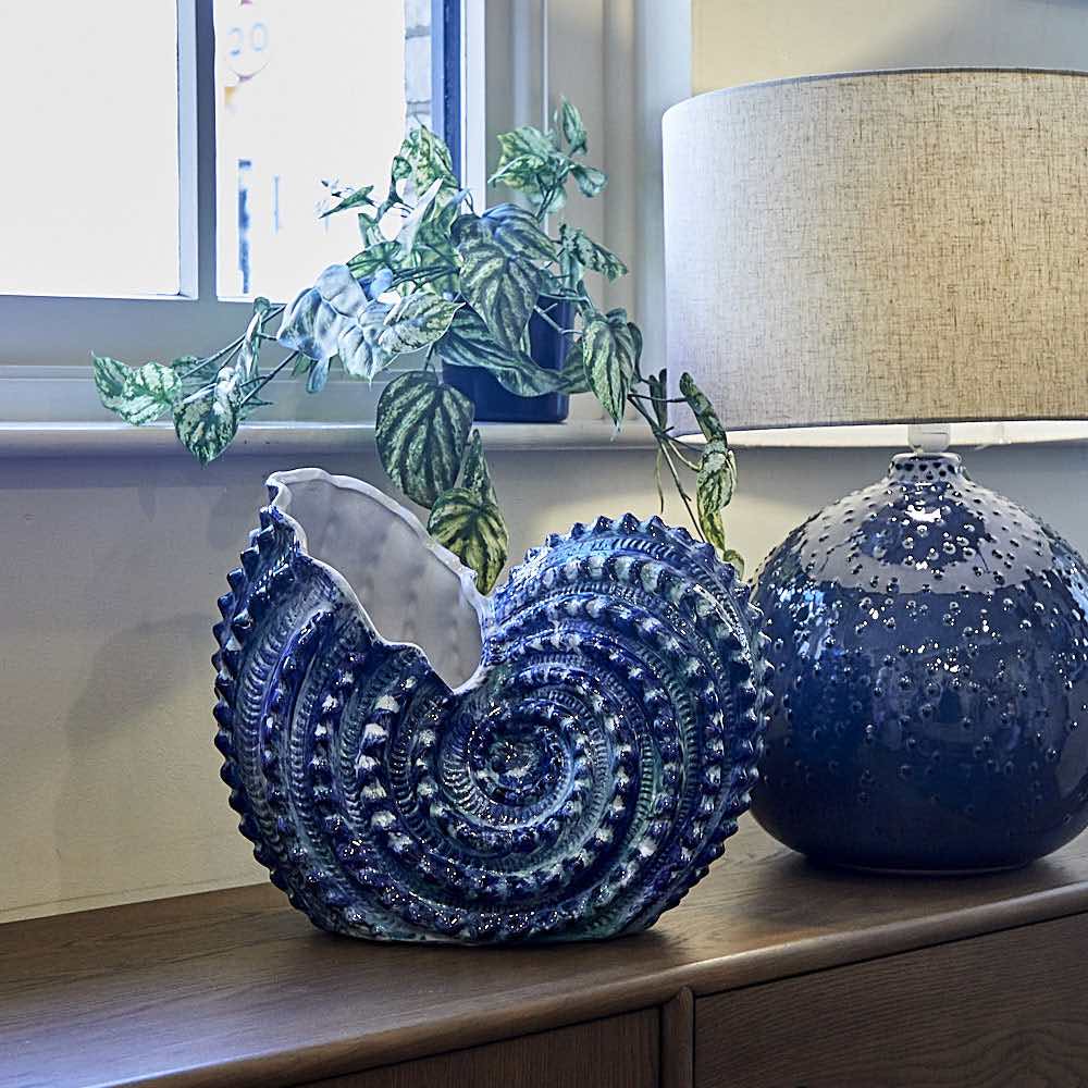 Blue Ceramic Shell Vase