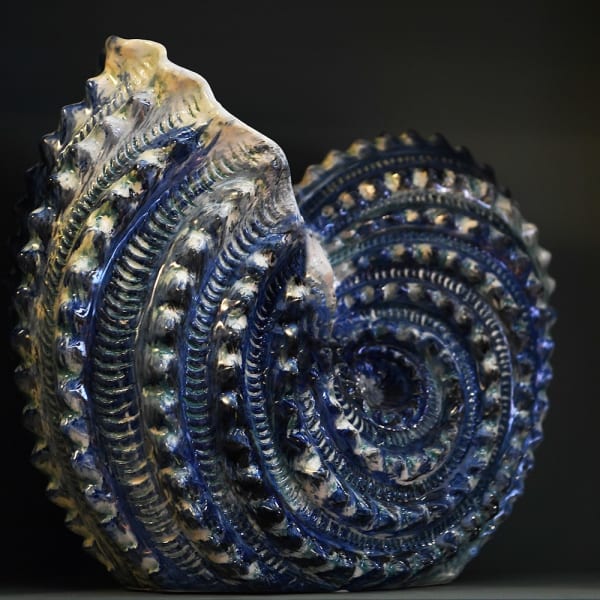 Blue Ceramic Shell Vase