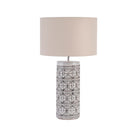 Brown Porcelain Table Lamp with Geo Pattern & Natural Shade, Large