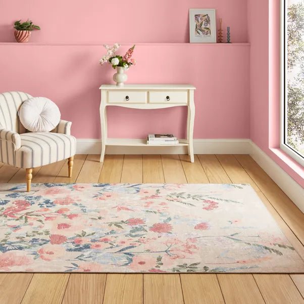 Catherine Lansfield Country Floral Rug, Natural 61 x 170cm,76 x 150cm,76 x 230cm,122 x 170cm,152 x 230cm