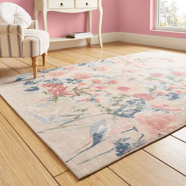 Catherine Lansfield Country Floral Rug, Natural 61 x 170cm,76 x 150cm,76 x 230cm,122 x 170cm,152 x 230cm
