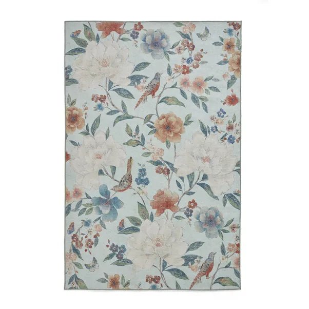 Catherine Lansfield Pippa Floral Rug, Blue 61 x 170cm,76 x 150cm,76 x 230cm,122 x 170cm,152 x 230cm