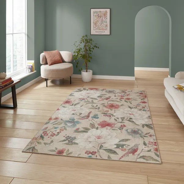 Catherine Lansfield Pippa Floral Rug, Natural 61 x 170cm,76 x 150cm,76 x 230cm,122 x 170cm,152 x 230cm