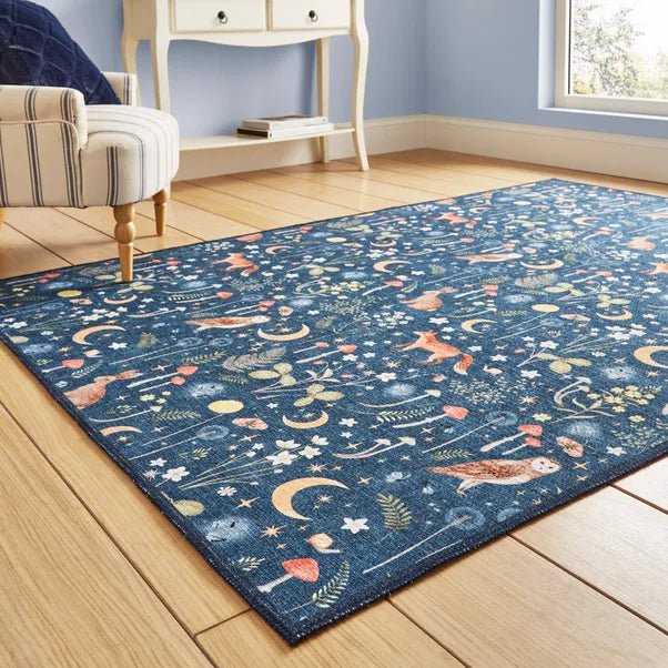 Catherine Lansfield Twilight Animals Rug, Blue 61 x 170cm,76 x 150cm,76 x 230cm,122 x 170cm,152 x 230cm