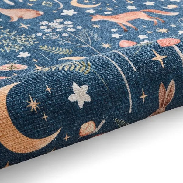 Catherine Lansfield Twilight Animals Rug, Blue 61 x 170cm,76 x 150cm,76 x 230cm,122 x 170cm,152 x 230cm
