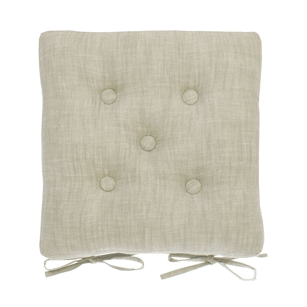 Chambray Seat Pad Cushion with Ties, Natural - Angela Reed -