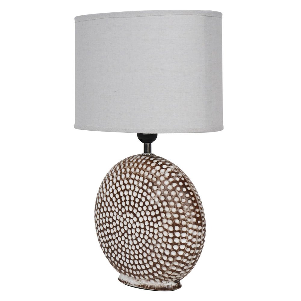 Chariot Ceramic Lamp Base with Ivory Oval Drum Shade, Medium