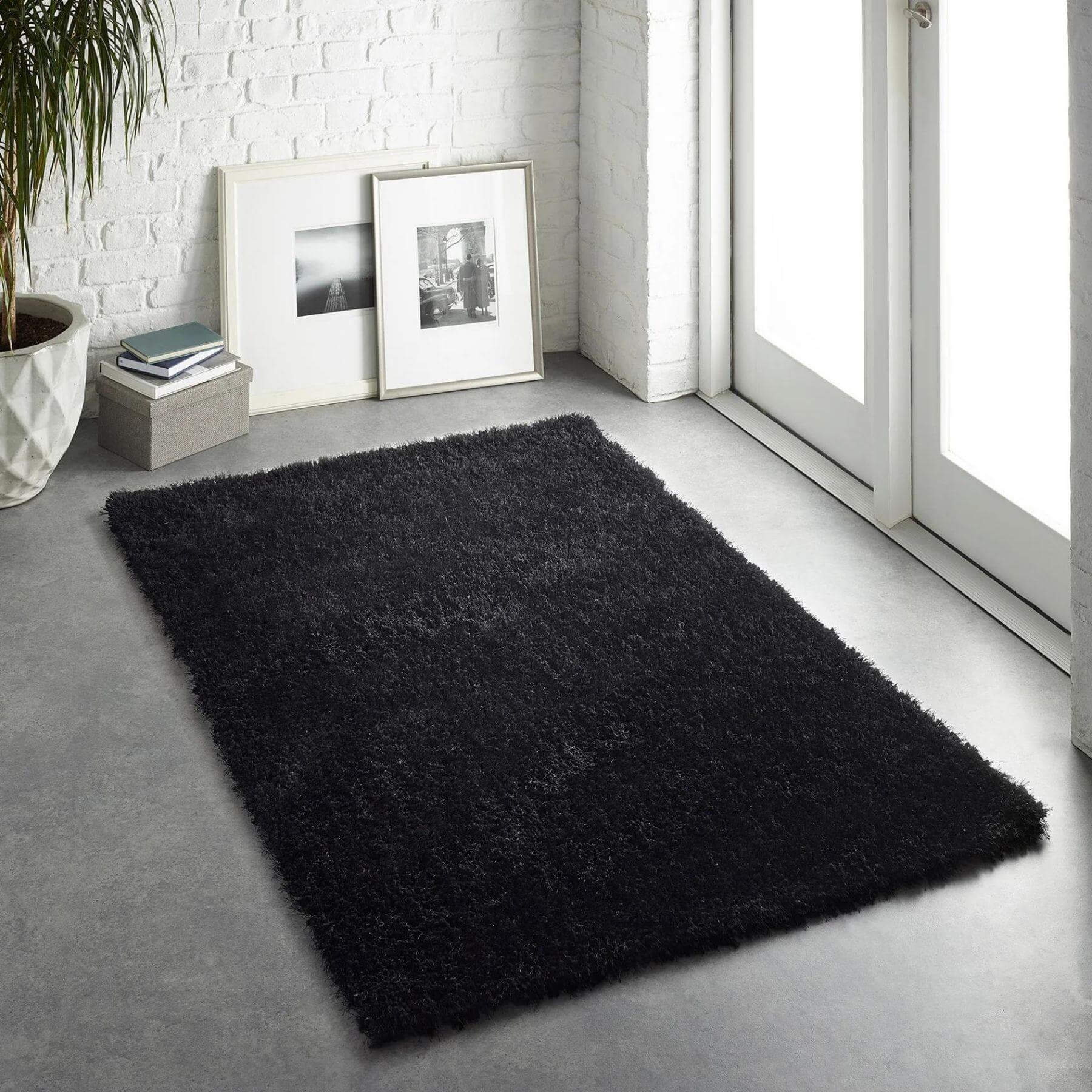 Chicago Shaggy Rug, Black 110 x 160cm,133cm Circle,140 x 200cm,160 x 230cm,200 x 290cm,67 x 200cm,90 x 150cm