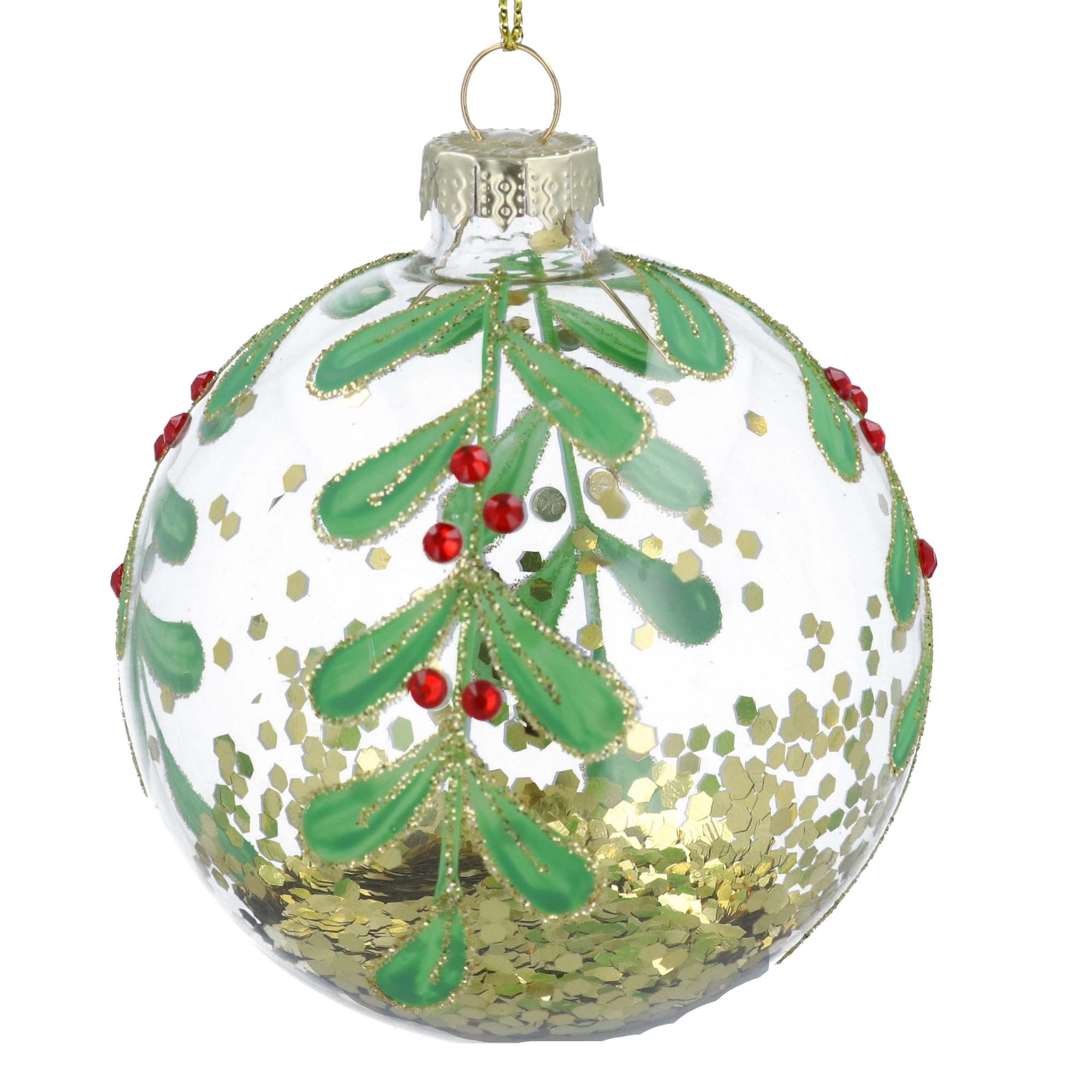 Clear Glass Bauble with Berries and Glitter