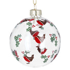 Clear Glass Bauble with Robins and Holly