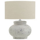 Darcy Antique White Squat Table Lamp With Linen Shade - Angela Reed - 