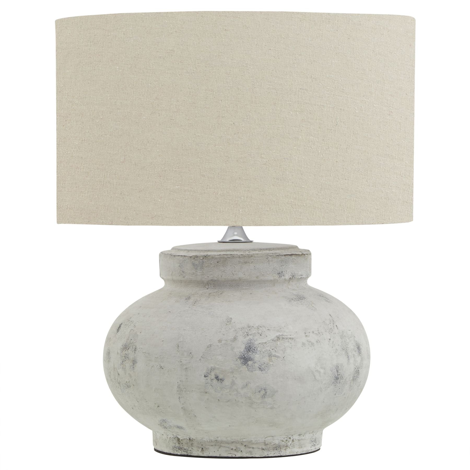 Darcy Antique White Squat Table Lamp With Linen Shade - Angela Reed - 