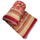 Dark Red, Green and Mustard Floral Print Cotton Bedspread - Angela Reed - 