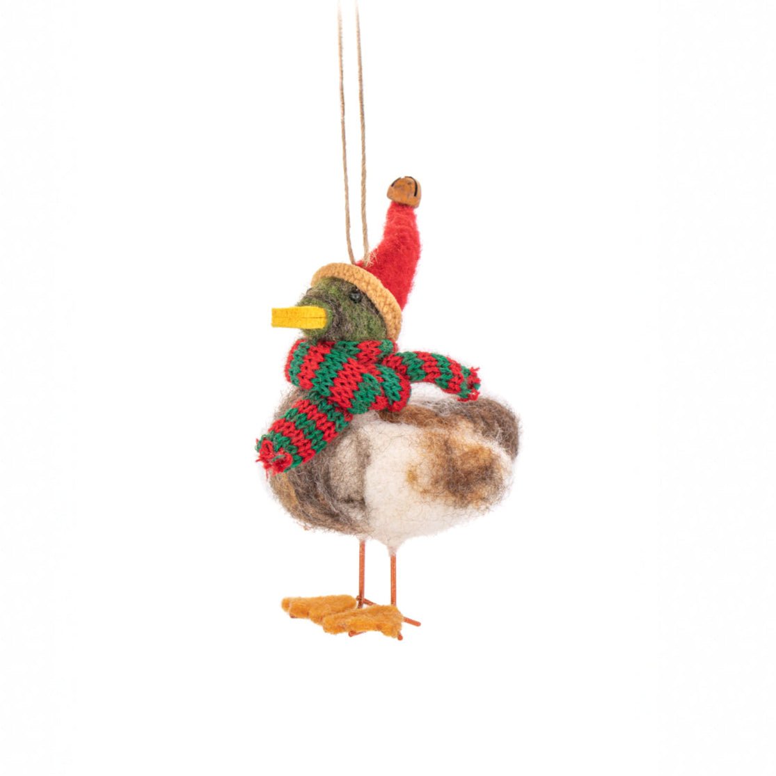 Duck with Santa Hat & Scarf Felt Decoration