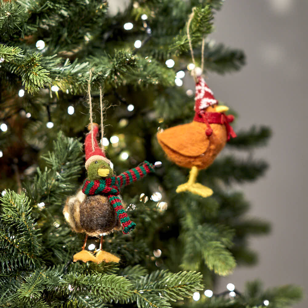 Duck with Santa Hat & Scarf Felt Decoration