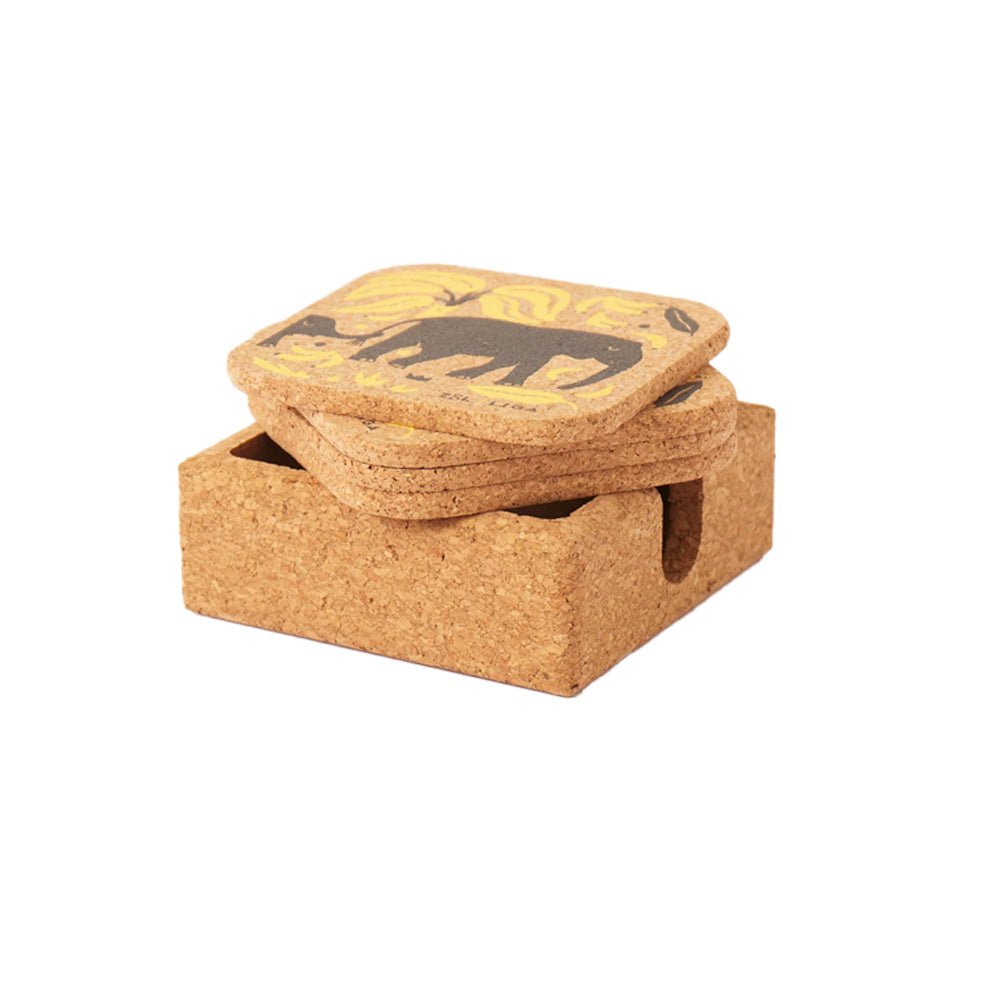 Elephant & Bananas Cork Coaster, Set of 4 - Angela Reed - 