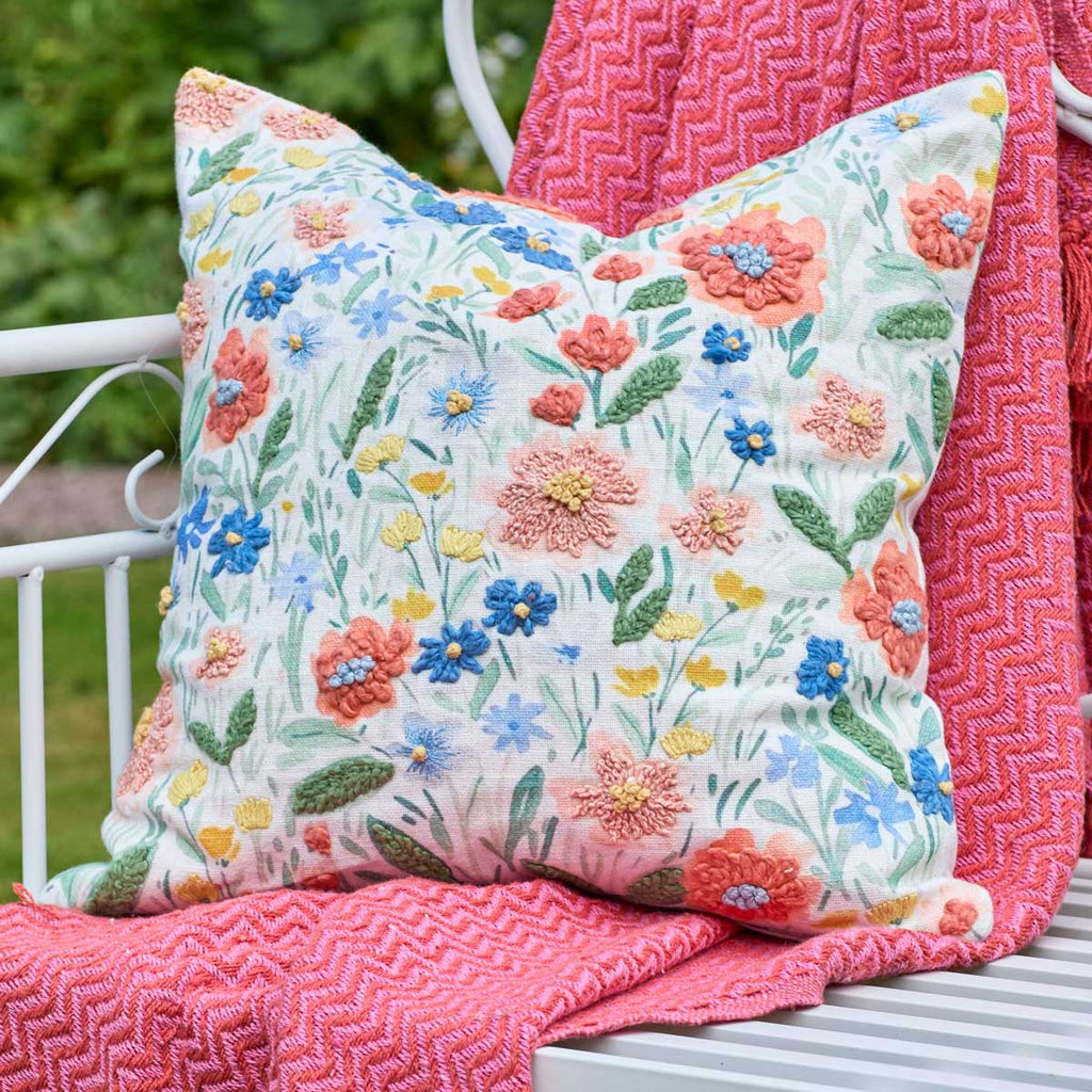 Embroidered Fleur Cushion - Angela Reed - 