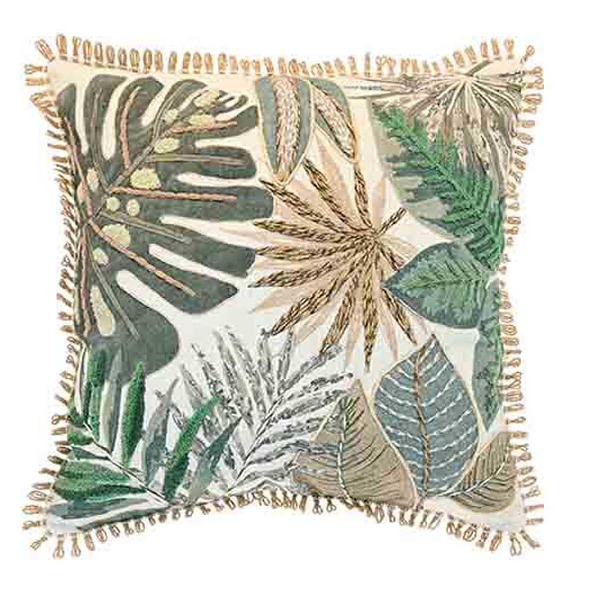 Embroidered Tropical Leaves Cushion