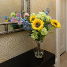 Faux Large Sunflower Mix in a Glass Vase