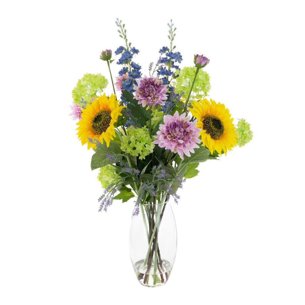 Faux Large Sunflower Mix in a Glass Vase - Angela Reed - 