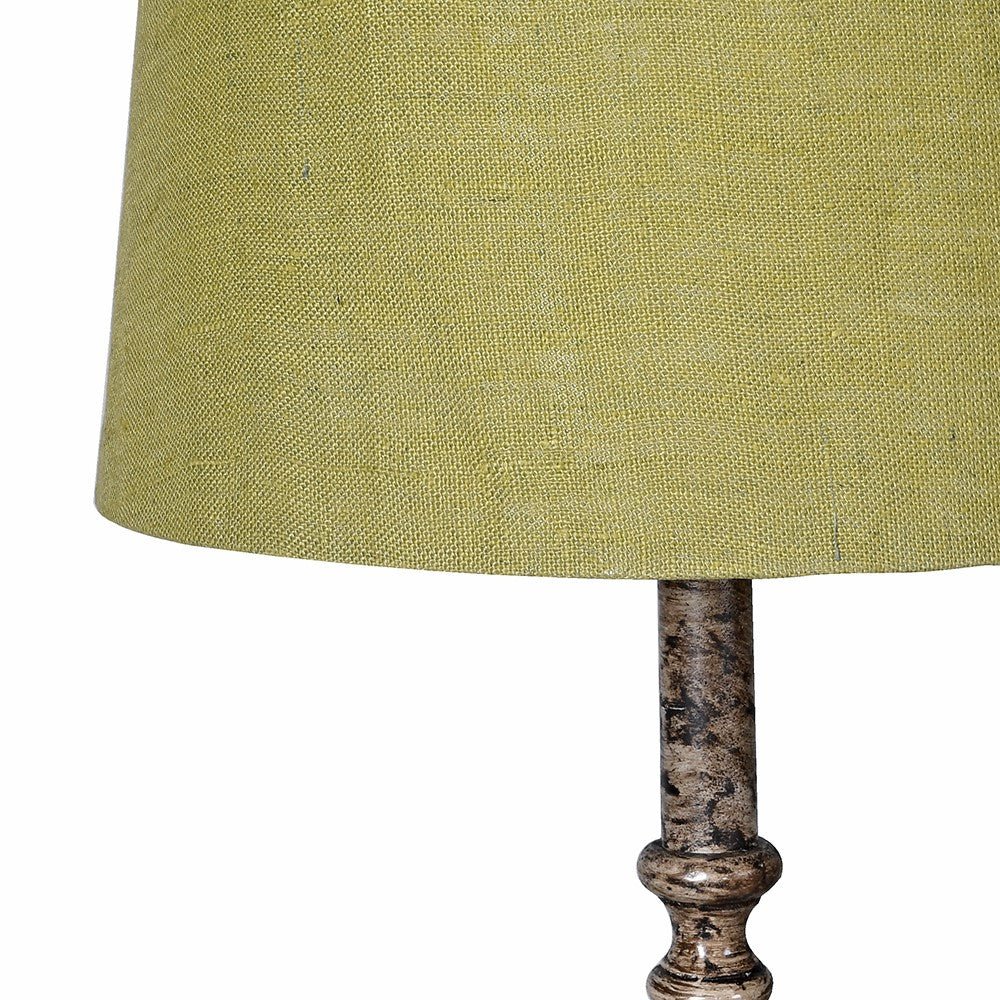 Finial Table Lamp with Green Linen Shade