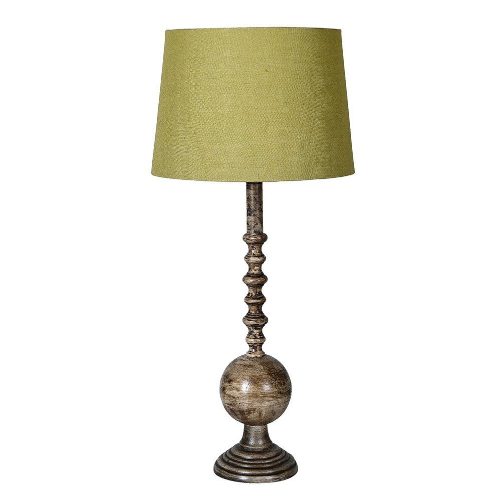 Finial Table Lamp with Green Linen Shade