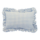 Gingham Linen Rectangular Ruffle Cushion, Blue