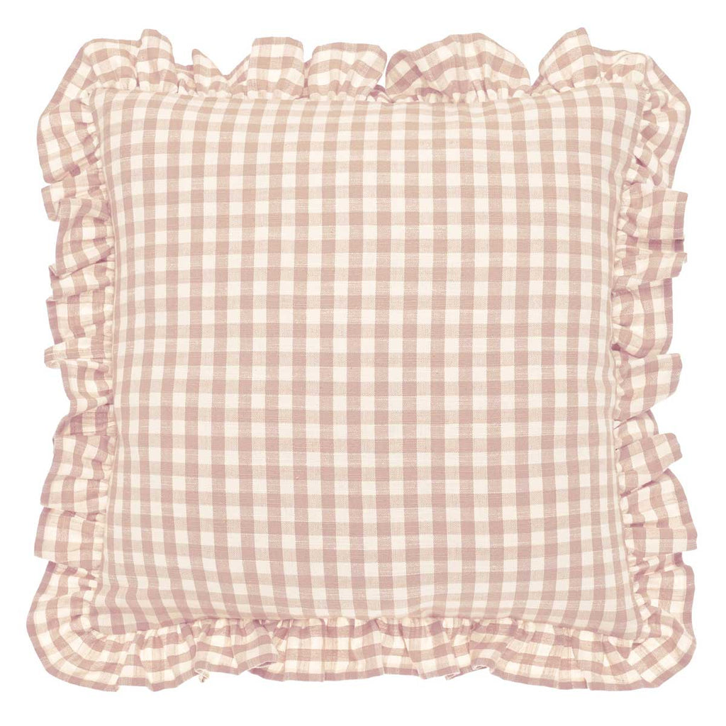 Gingham Linen Square Ruffle Cushion, Pale Pink - Angela Reed - 