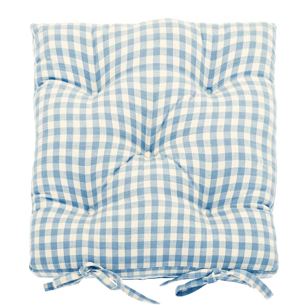 Gingham Seat Pad with Ties, Pale Blue - Angela Reed - 