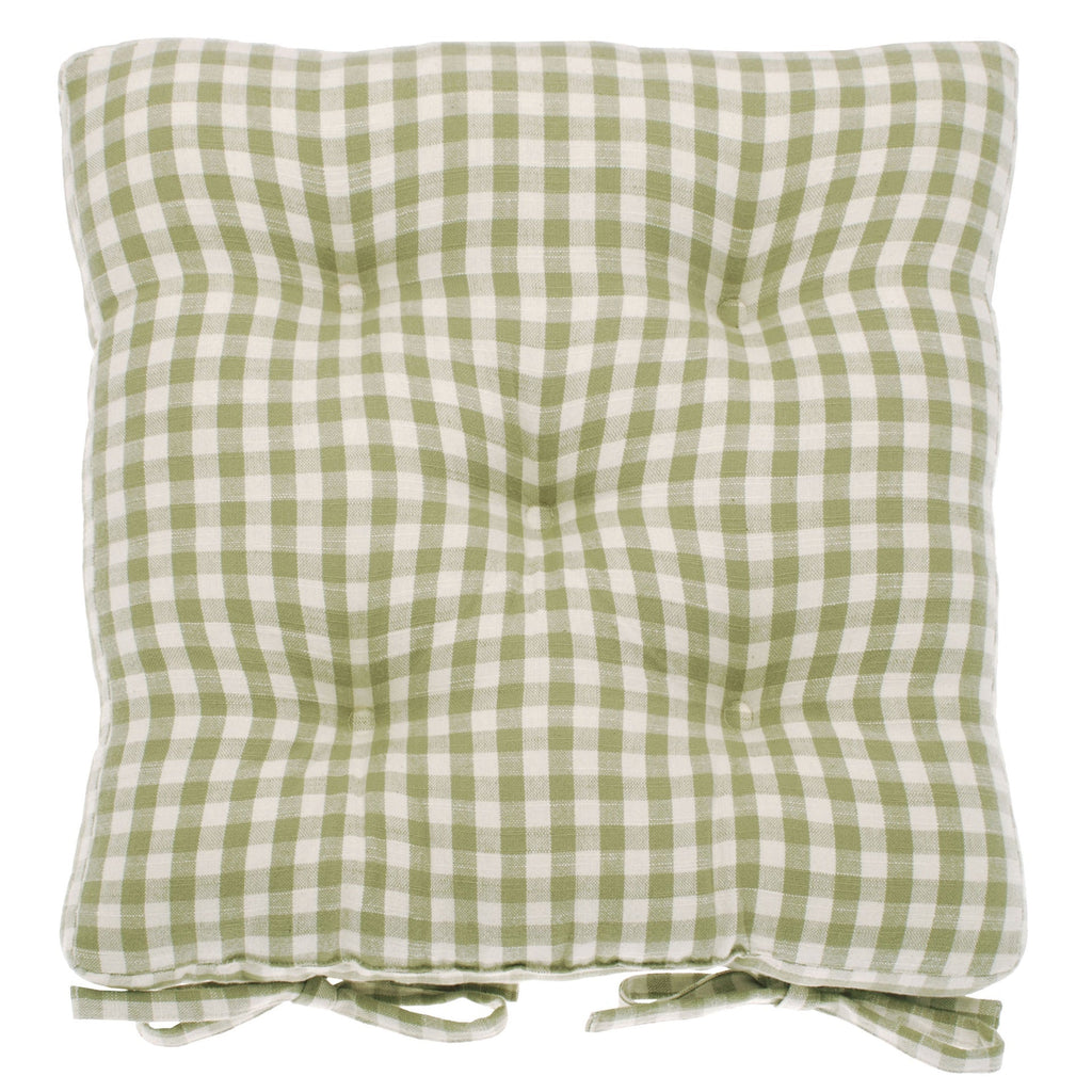 Gingham Seat Pad with Ties, Pale Olive - Angela Reed - 