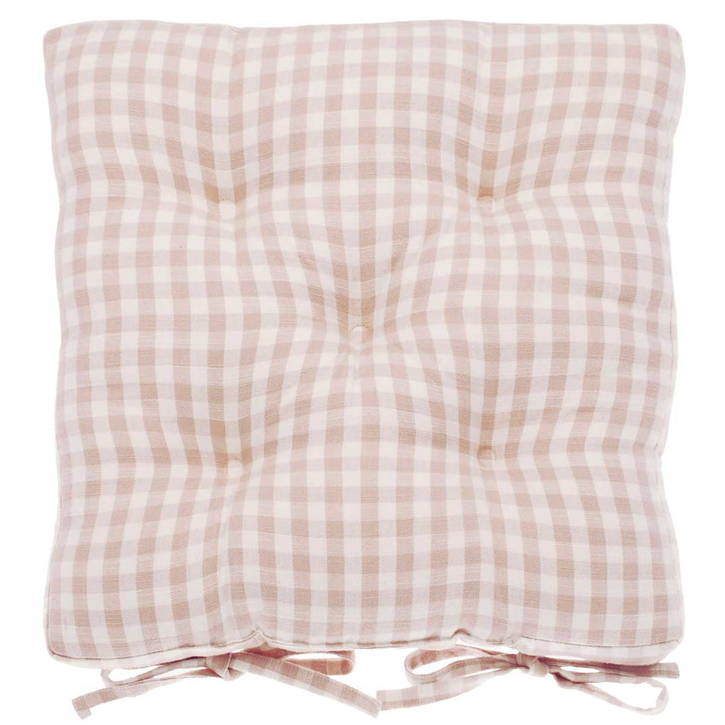 Gingham Seat Pad with Ties, Pale Pink - Angela Reed - 