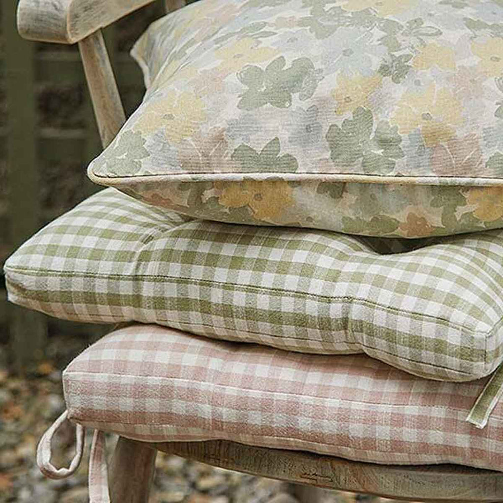 Gingham Seat Pad with Ties, Pale Pink - Angela Reed - 