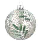 Glass Antique Silver Bauble with Holly