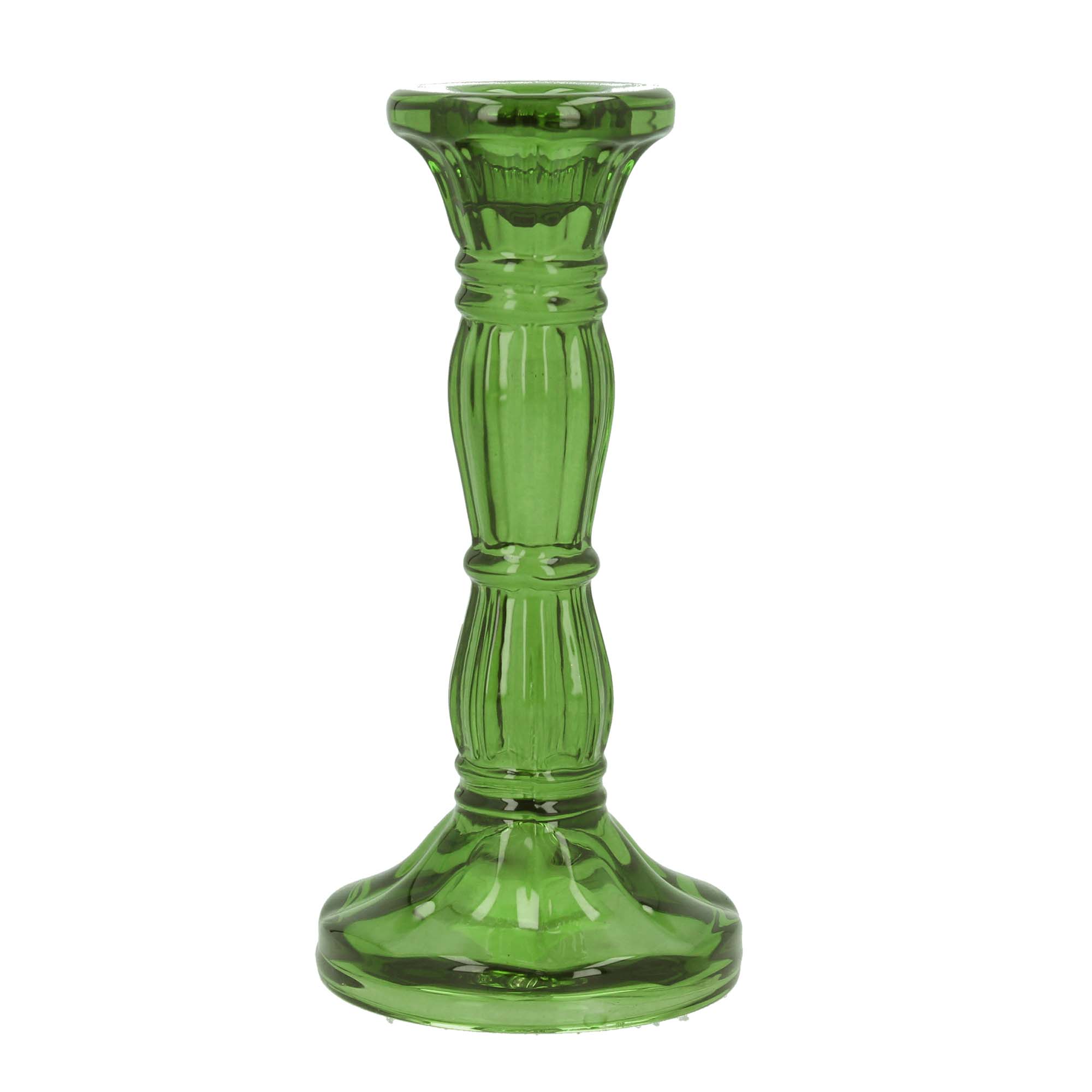 Glass Candlestick 16cm, Green