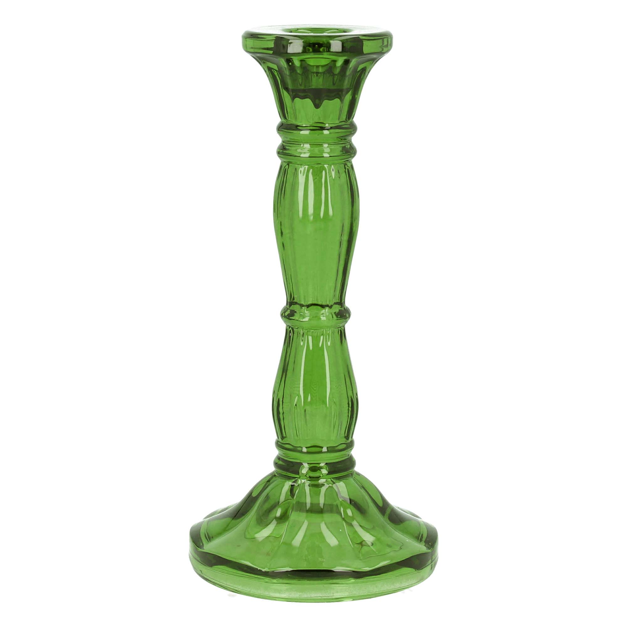 Glass Candlestick 20cm, Green