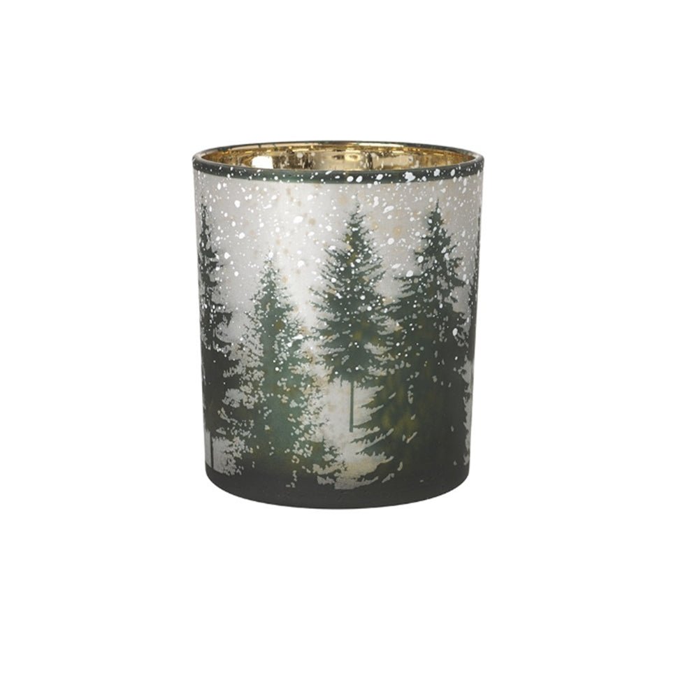 Glass Snowy Forest Tealight Holder, Small