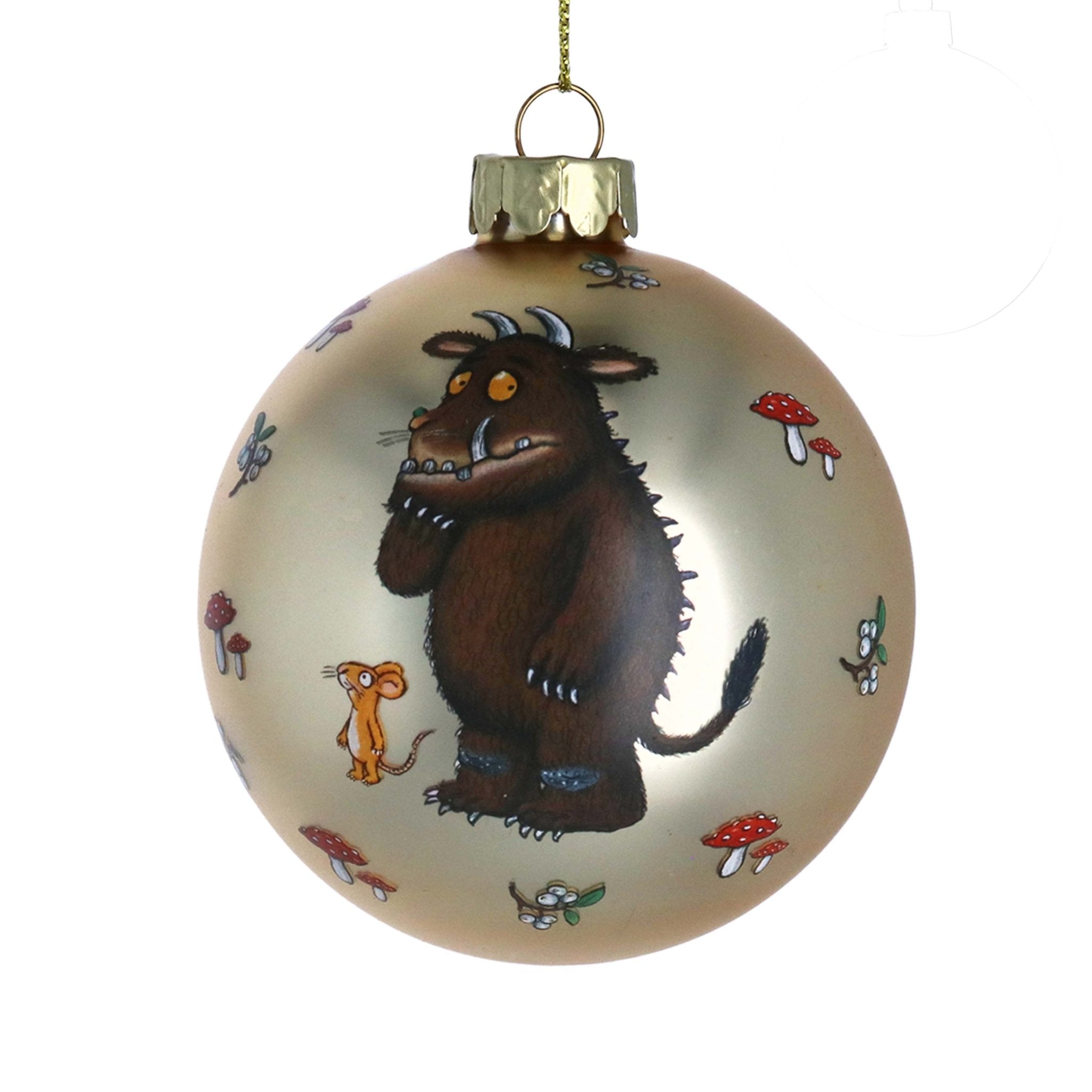 Gold Gruffalo & Mouse Glass Bauble