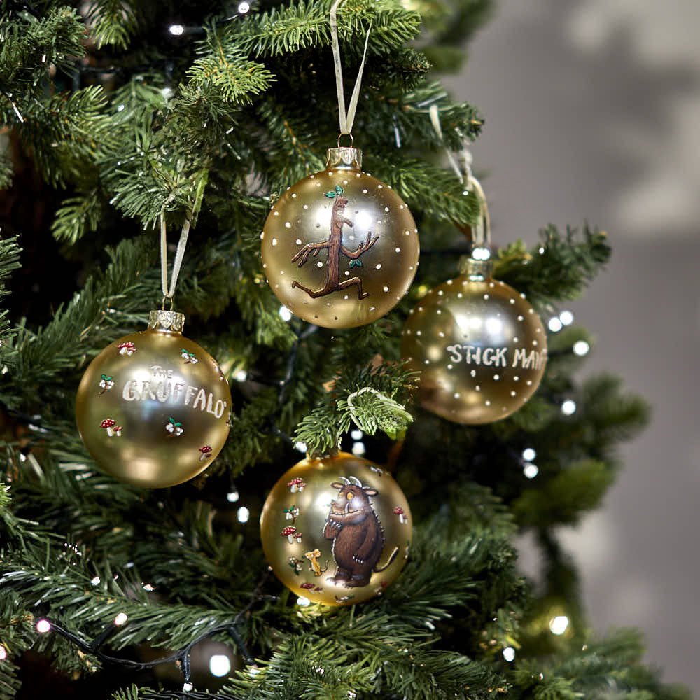 Gold Stick Man & Family Glass Bauble