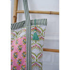 Green and Pink Block Printed Small Quilted Tote Bag - Angela Reed - 