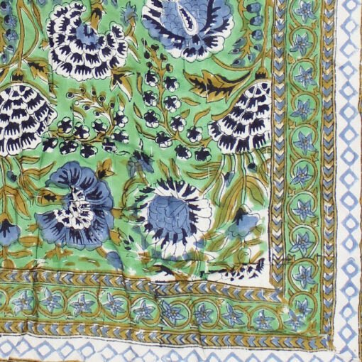 Green & Blue Floral Print Cotton Bedspread - Angela Reed - 