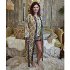 Green Framed Small Floral Block Print Dressing Gown - Angela Reed - 