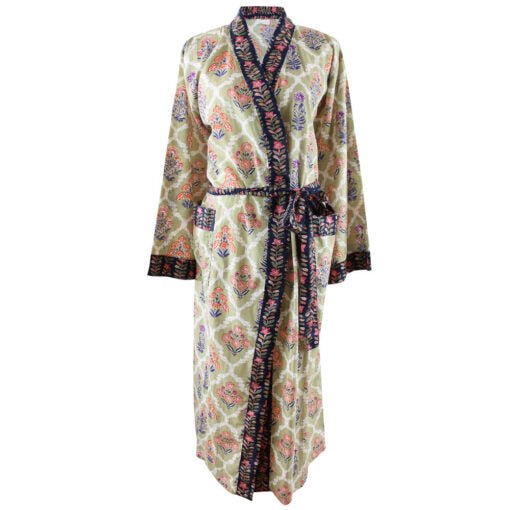 Green Framed Small Floral Block Print Dressing Gown - Angela Reed - 