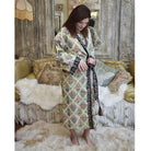 Green Framed Small Floral Block Print Dressing Gown - Angela Reed - 