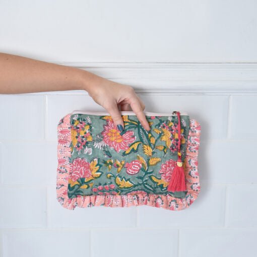 Green, Lemon and Pink Mixed Fabric Quilted Make Up Bag - Angela Reed - 