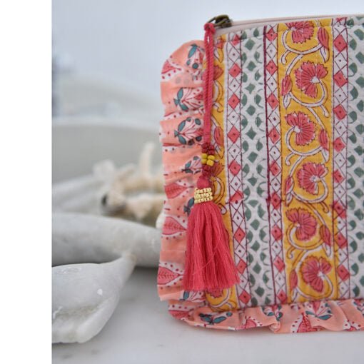 Green, Lemon and Pink Mixed Fabric Quilted Make Up Bag - Angela Reed - 