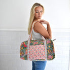 Green, Lemon & Pink Mixed Block Floral Zip Top Quilted Duffle Bag - Angela Reed - 