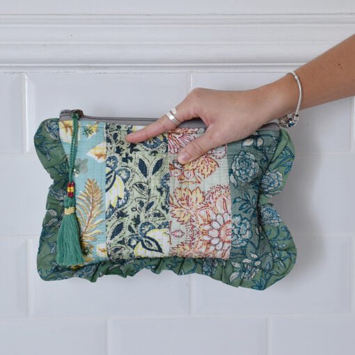 Green Mixed Fabric Quilted Make Up Bag - Angela Reed - 